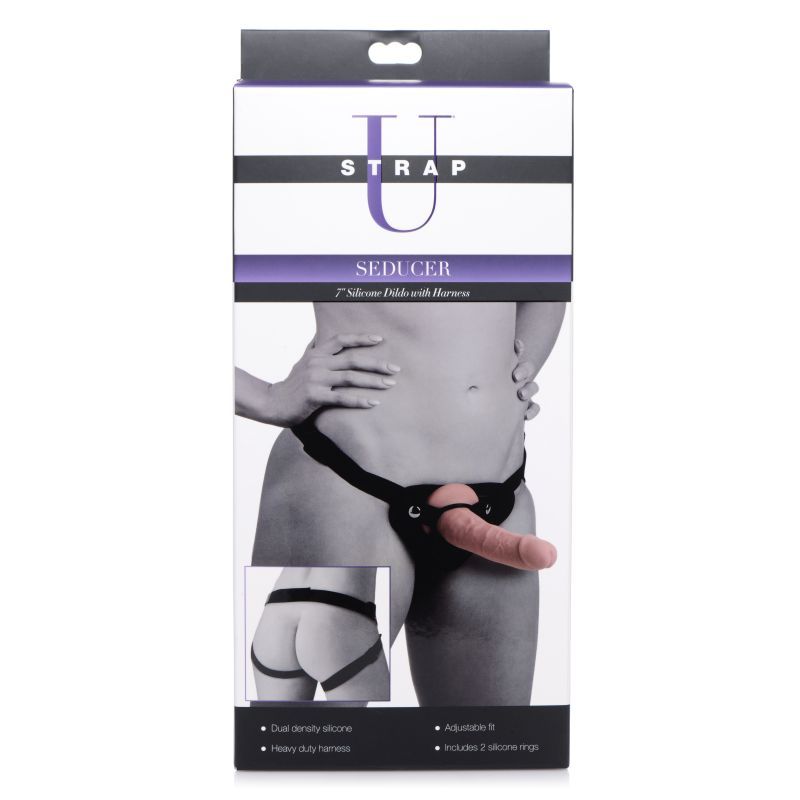 Seducer 7" Silicone Dildo w Harness Flesh-AG423-FLE