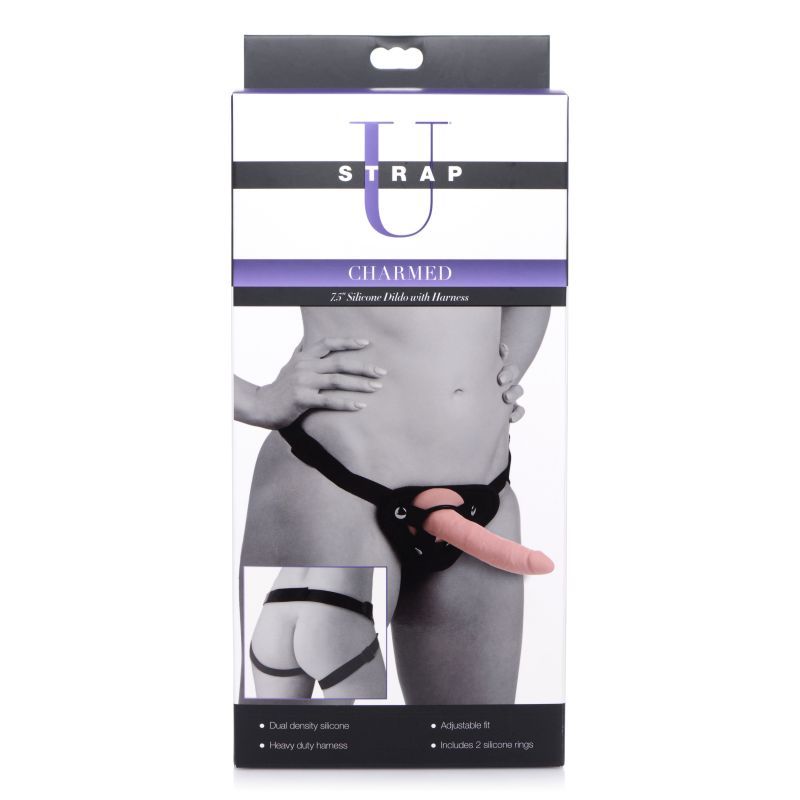 Charmed 7.5" Silicone Dildo w Harness Flesh-AG425-FLE