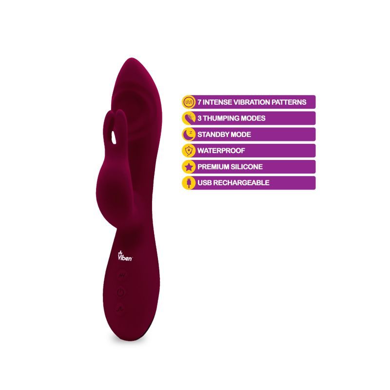 Viben Pzazz Rechargeable Thumping Rabbit Ruby-VB-75004-RUBY
