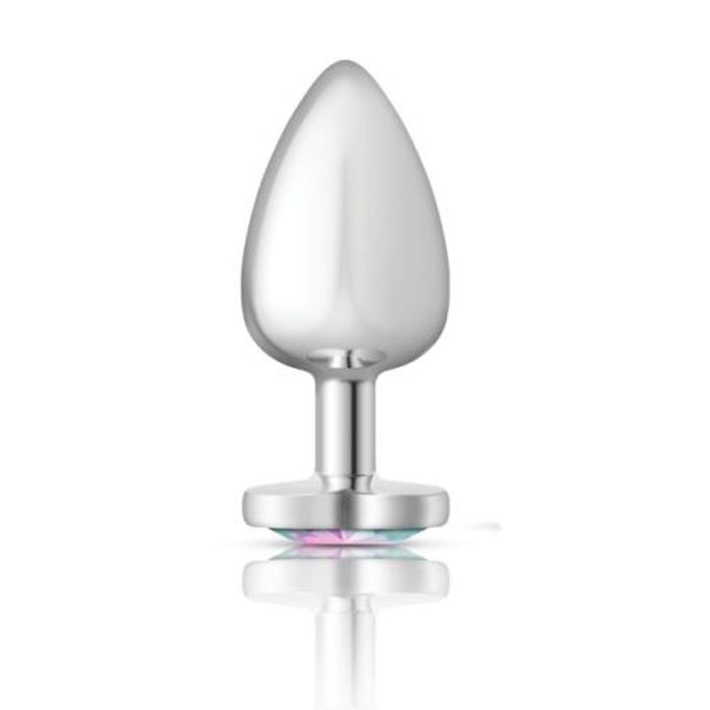 Cheeky Charms Silver Metal  Butt Plug w Heart Clear Jewel Large-VB-CC9128-L