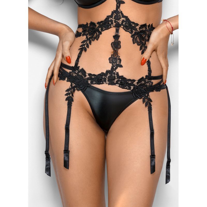 Stretch Wetlook Strappy G-String Black-V-8348-BLK-M
