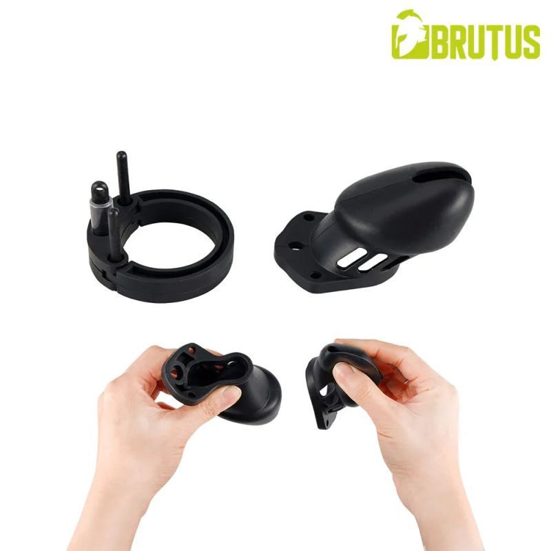 Brutus Denial Silicone Chastity 2 Cage Set Black