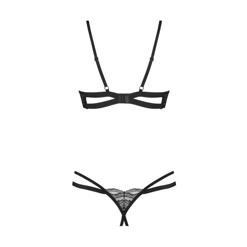 Nutris 2 Pc Crotchless Bra Panty Set-9429-BLK-XS/S