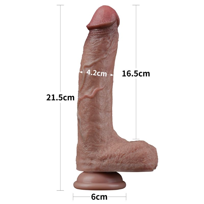 Realistic Dual Layered Silicone Dildo with Balls Suction 8.5in