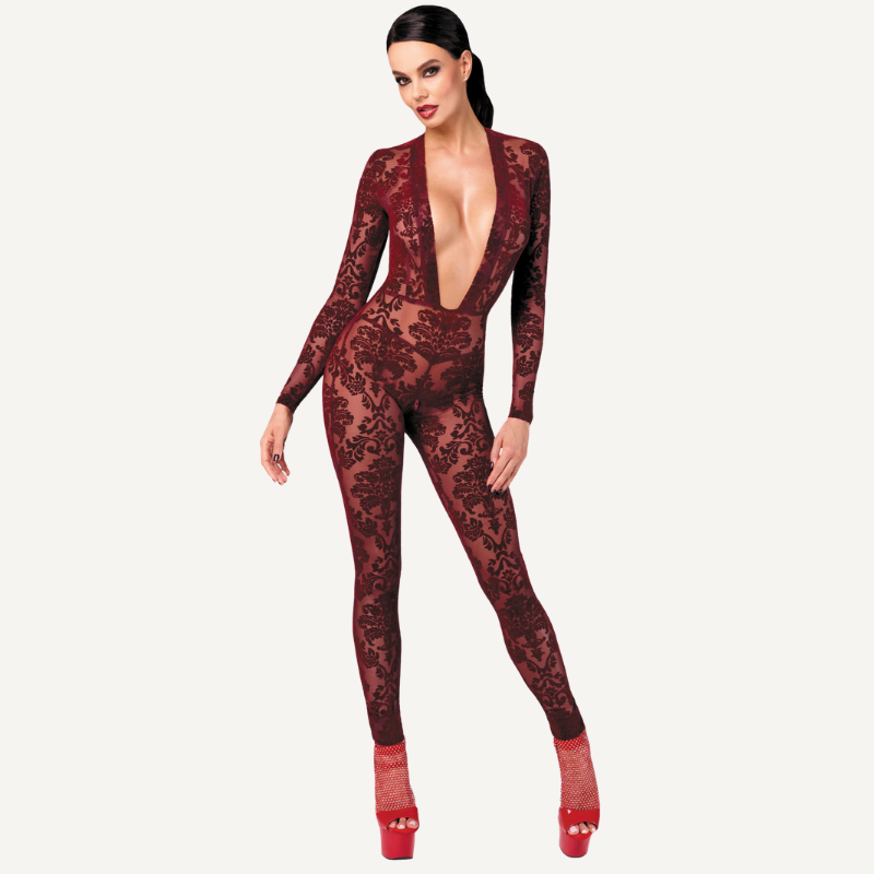 Kink Royal V Neck Catsuit Red