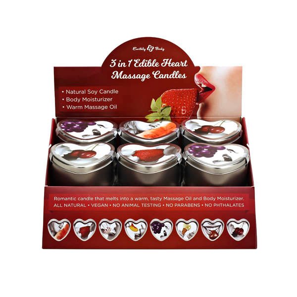 3 in 1 Edible Heart Massage Candles - Flavoured Massage Candles - Counter Display of 12 - silkandsin