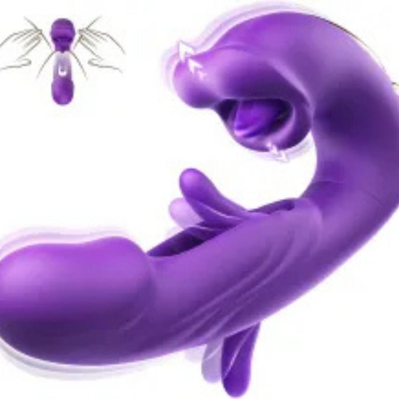 7-Speed Purple Rechargeable Tongue-Licking & Flapping Vibrator – Waterproof Silicone Dual Stimulation Massager