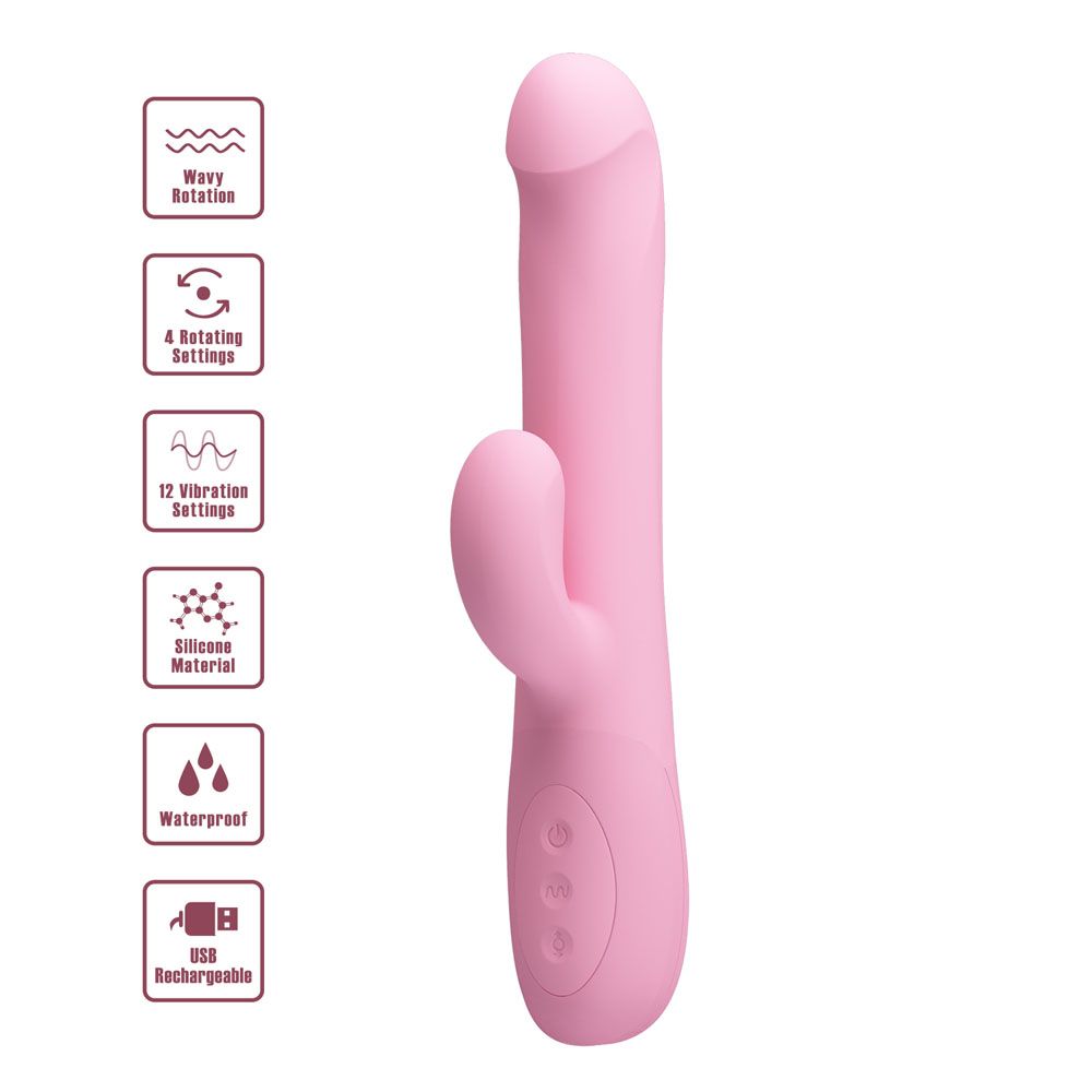 Party Up DEAN Wavy Rotation Vibe - Pink - Pink 23.8 cm USB Rechargeable Rotating Rabbit Vibrator