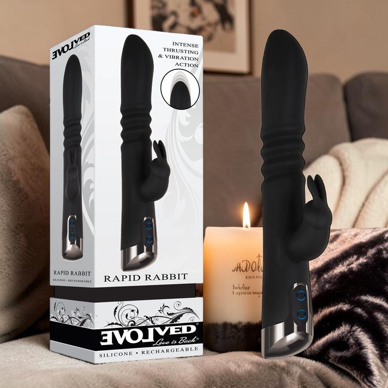Evolved Rapid Rabbit - Black 25.4 cm USB Rechargeable Thrusting Rabbit Vibrator