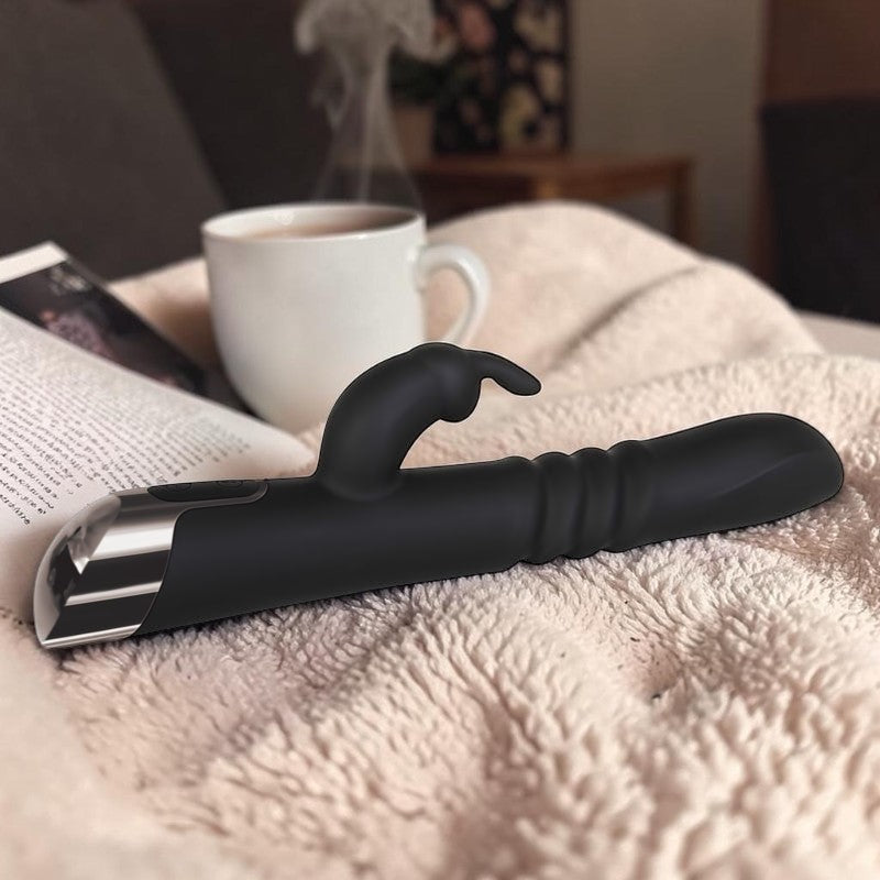 Evolved Rapid Rabbit - Black 25.4 cm USB Rechargeable Thrusting Rabbit Vibrator