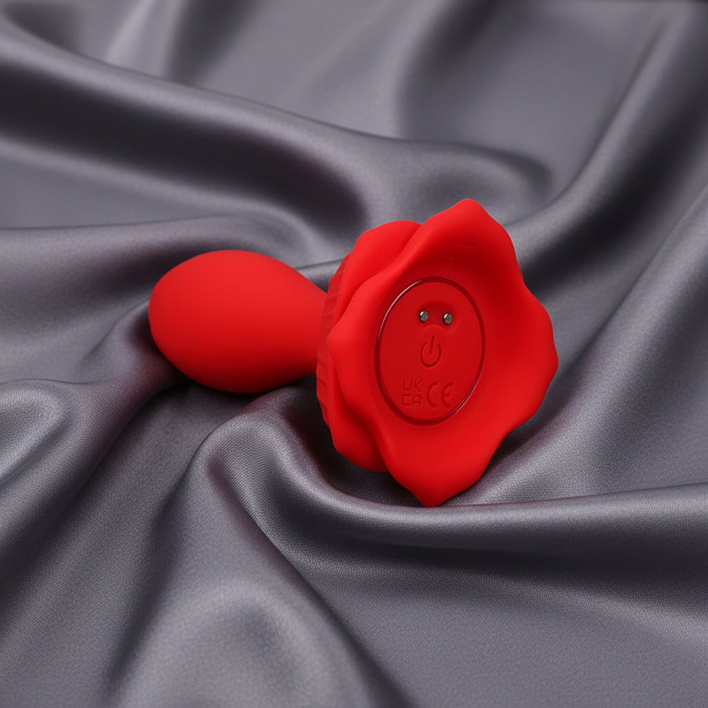 Adam & Eve THE ROSEBUD - Red 10.2 cm USB Rechargeable Vibrating Butt Plug with Remote