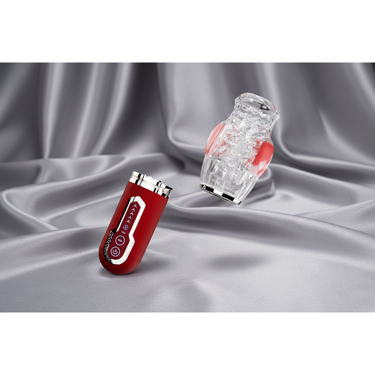 Adam & Eve PLEASURE PRO 3000 - Clear/Red USB Rechargeable Thrusting & Rotating Auto Stroker