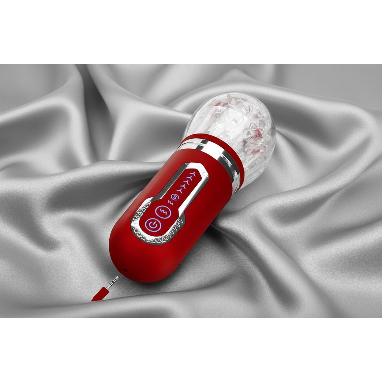 Adam & Eve PLEASURE PRO 3000 - Clear/Red USB Rechargeable Thrusting & Rotating Auto Stroker