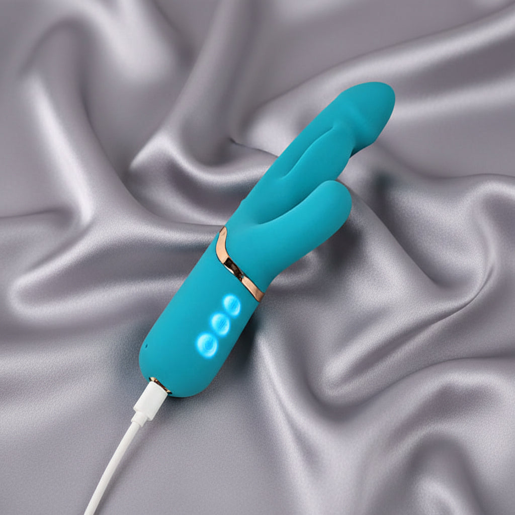 Adam & Eve SIRENS EMBRACE - Teal 24 cm USB Rechargeable Inflatable Rabbit Vibrator