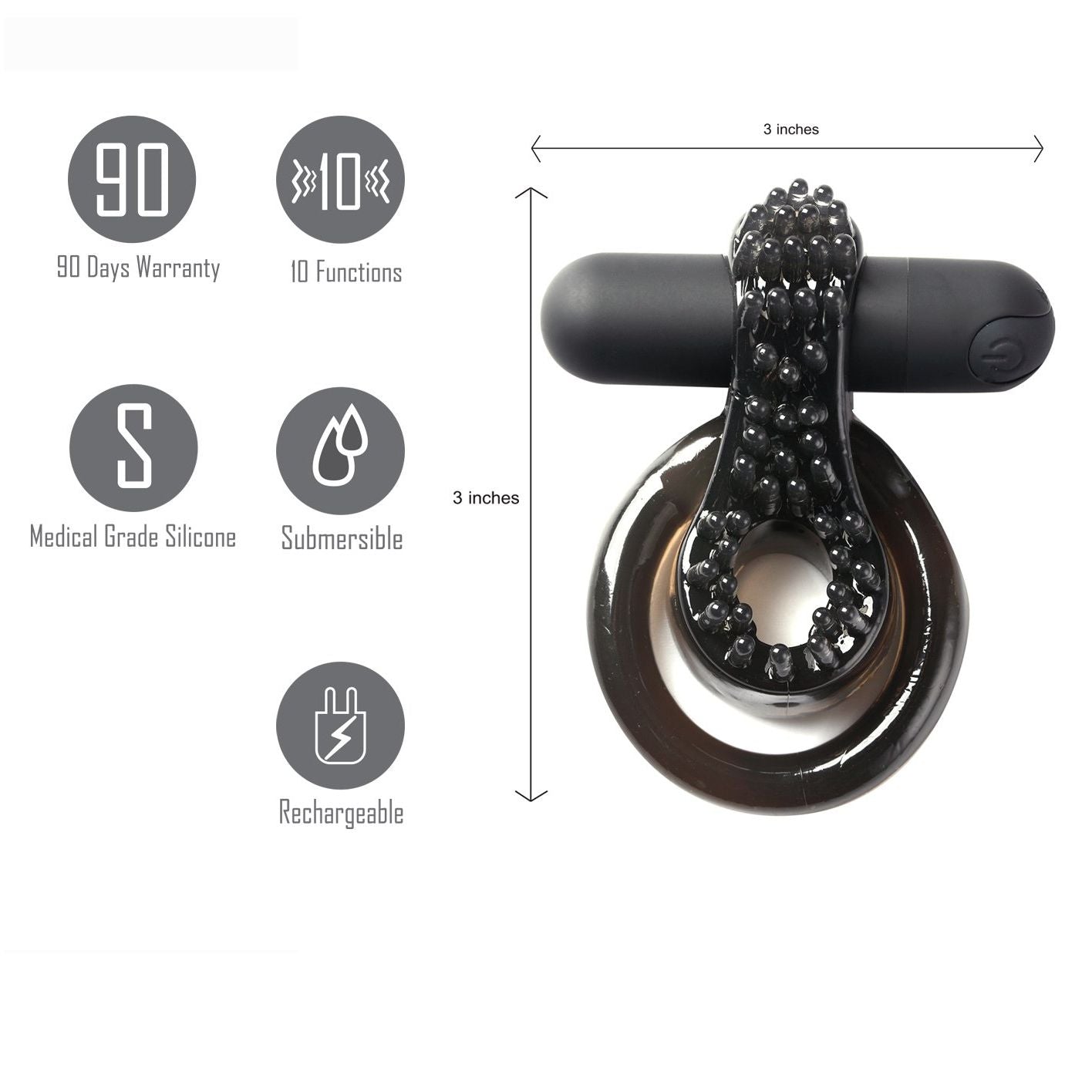 Maia Jagger - Black USB Rechargeable Vibrating Cock & Ball Ring