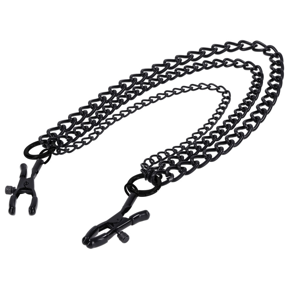 SPORTSHEETS Signature Midnight Muse exCHAINgeable Nipple Jewelry - Black Nipple Clamps with Chain