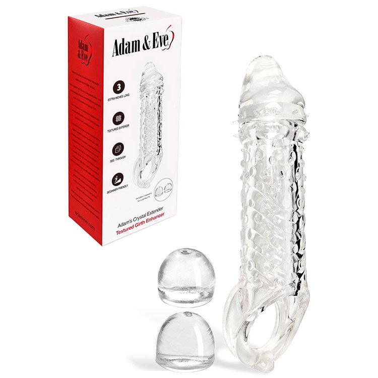 Adam & Eve ADAMS CRYSTAL EXTENDER - Clear 22.9 cm Penis Extender Sleeve with Adjustable Inner - silkandsin