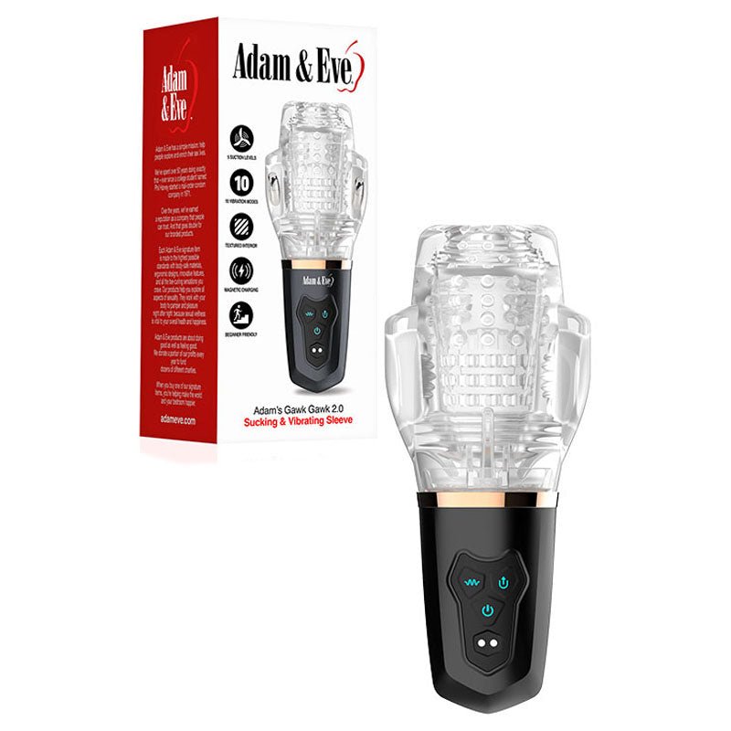 Adam & Eve Adam's Gawk Gawk 2.0 - Clear USB Rechargeable Rotating & Vibrating Masturbator - silkandsin