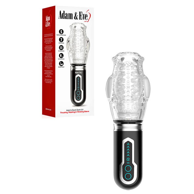 Adam & Eve Adam's Gawk Gawk 3.0 - Clear USB Rechargeable Thrusting, Rotating & Vibrating Masturbator - silkandsin