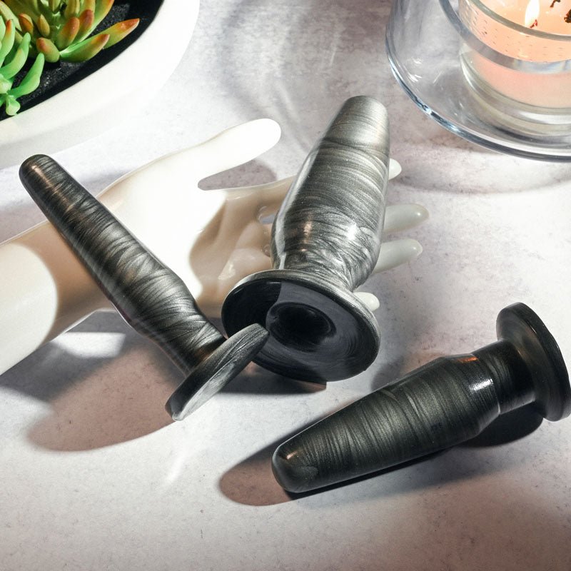 Adam & Eve ANAL ROCKETS TRAINER SET - Black Butt Plugs - Set of 3 Sizes - Silk and Sin