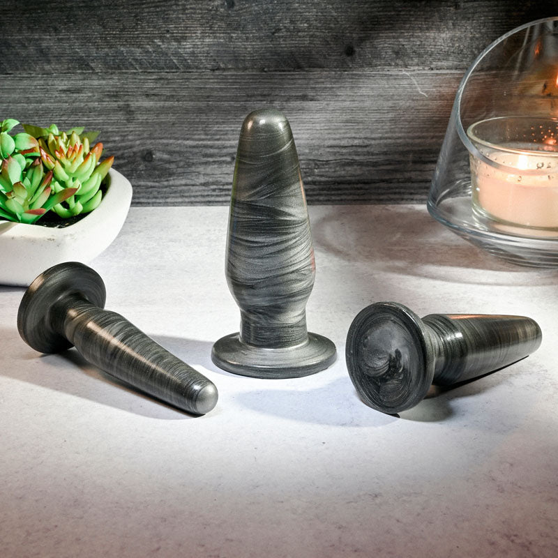 Adam & Eve ANAL ROCKETS TRAINER SET - Black Butt Plugs - Set of 3 Sizes - Silk and Sin