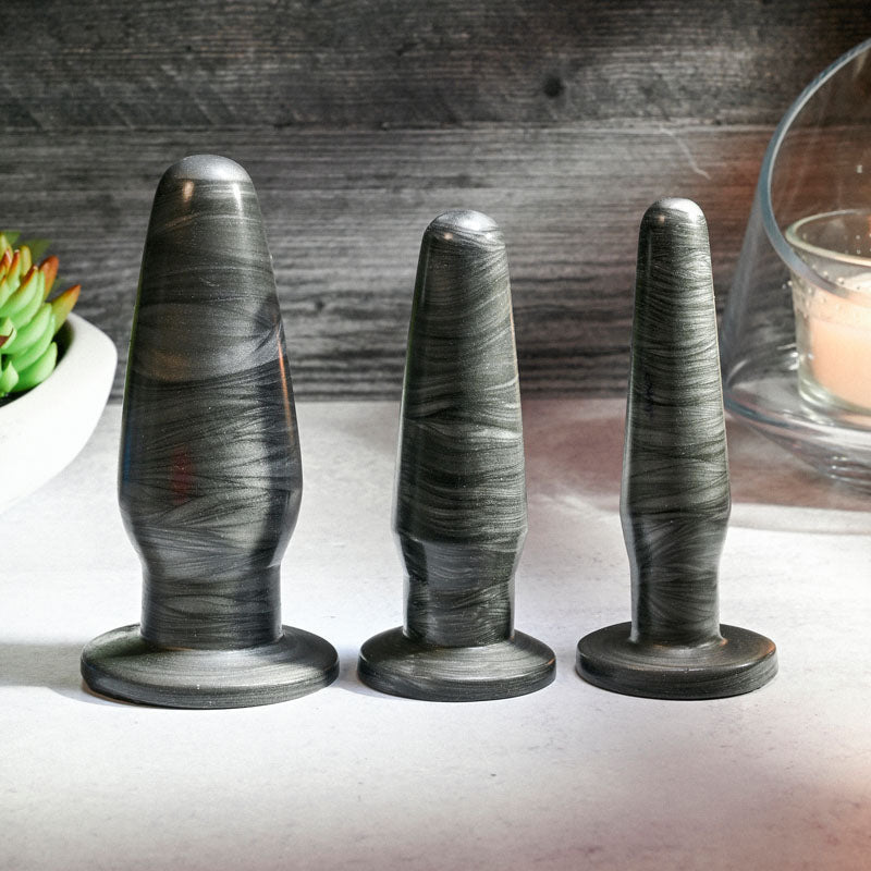 Adam & Eve ANAL ROCKETS TRAINER SET - Black Butt Plugs - Set of 3 Sizes - Silk and Sin
