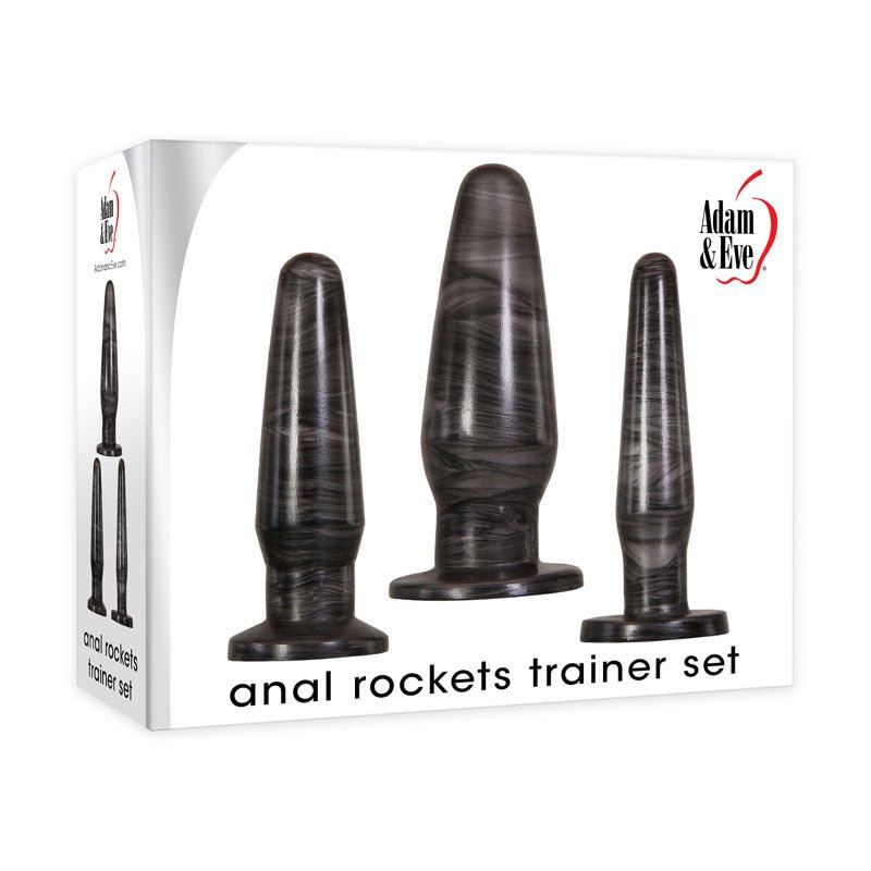 Adam & Eve ANAL ROCKETS TRAINER SET - Black Butt Plugs - Set of 3 Sizes - Silk and Sin