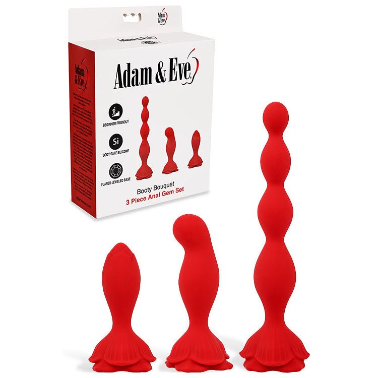 Adam & Eve BOOTY BOUQUET - Red Anal Training Kit - Set of 3 Sizes - Silk and Sin