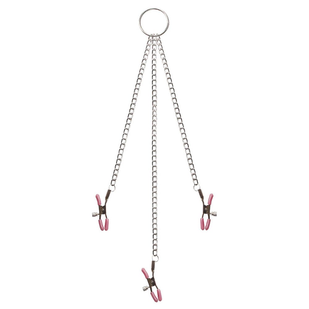 Adam & Eve Chain Me Up Kink Clamps - Metal Nipple and Clitoral Chain - Silk and Sin