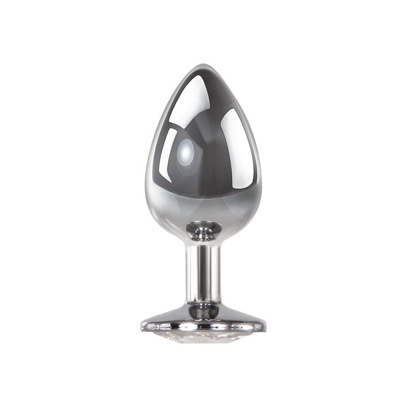 Adam & Eve Clear Gem Anal Plug - Large - Metallic 9.5 cm Large Butt Plug with Clear Gem Base - silkandsin