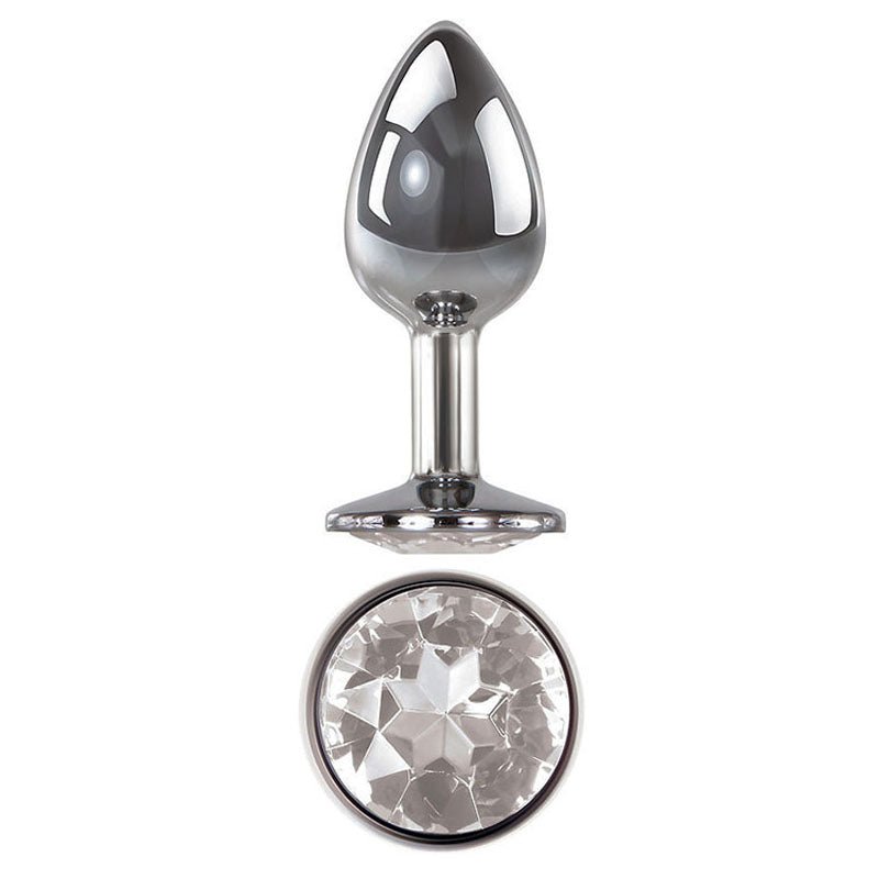 Adam & Eve Clear Gem Anal Plug - Medium - Metallic 8.2 cm Medium Butt Plug with Clear Gem Base - silkandsin
