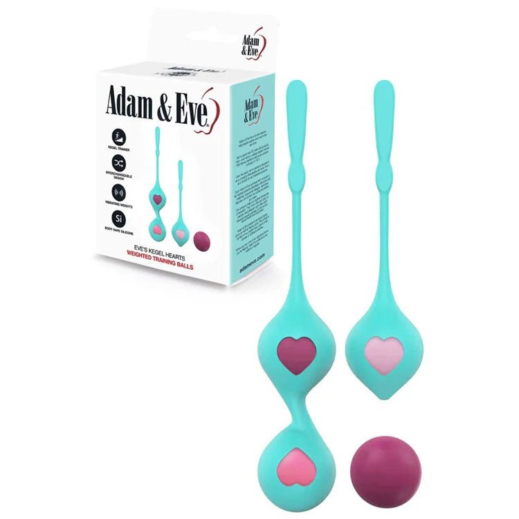 Adam & Eve EVES KEGEL HEARTS - Teal Weighted Kegel Balls - Set of 2 - Silk and Sin