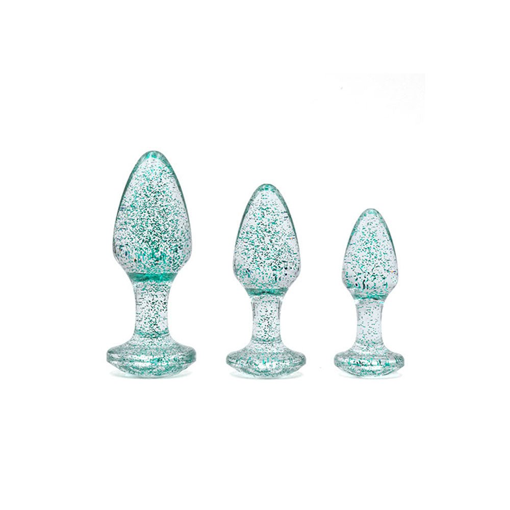 Adam & Eve Glitter Gem 3-Piece Butt Plug Set - Blue - Glitter Blue Butt Plugs - Set of 3 Sizes - Silk and Sin