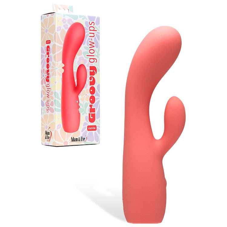 Adam & Eve GROOVY GLOW - UPS Curvie - Red 17.8 cm USB Rechargeable Rabbit Vibrator - silkandsin