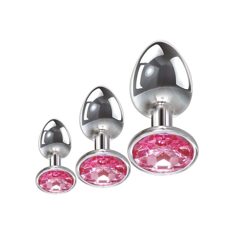 Adam & Eve Pink Gem Anal Plug Set - Metallic Butt Plugs with Gems - Set of 3 Sizes - silkandsin