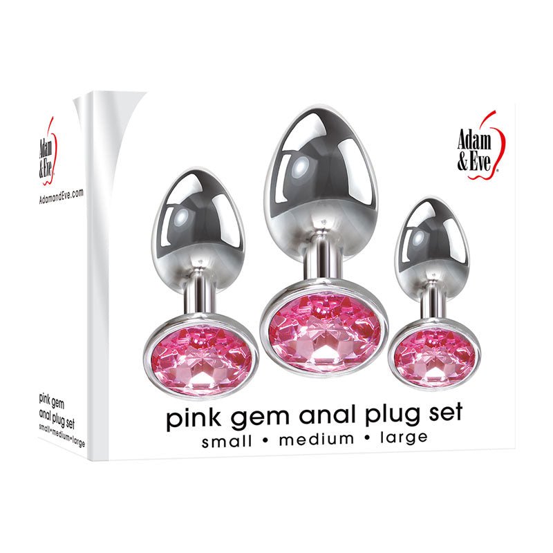 Adam & Eve Pink Gem Anal Plug Set - Metallic Butt Plugs with Gems - Set of 3 Sizes - silkandsin