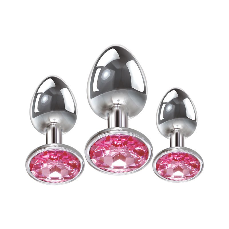 Adam & Eve Pink Gem Anal Plug Set - Metallic Butt Plugs with Gems - Set of 3 Sizes - silkandsin