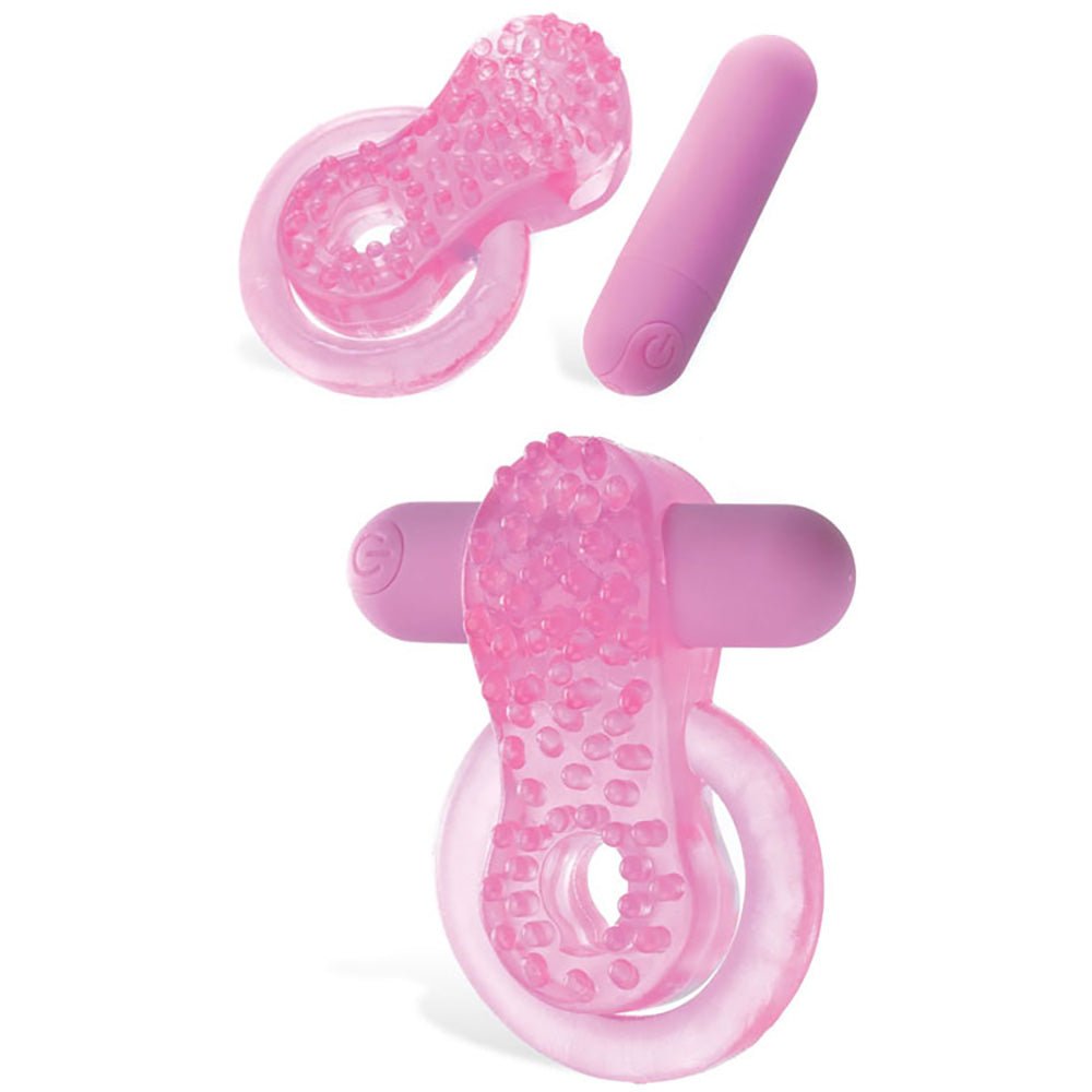 Adam & Eve RECHARGEABLE COUPLES ENHANCER - Pink USB Rechargeable Cock & Balls Ring - Silk and Sin