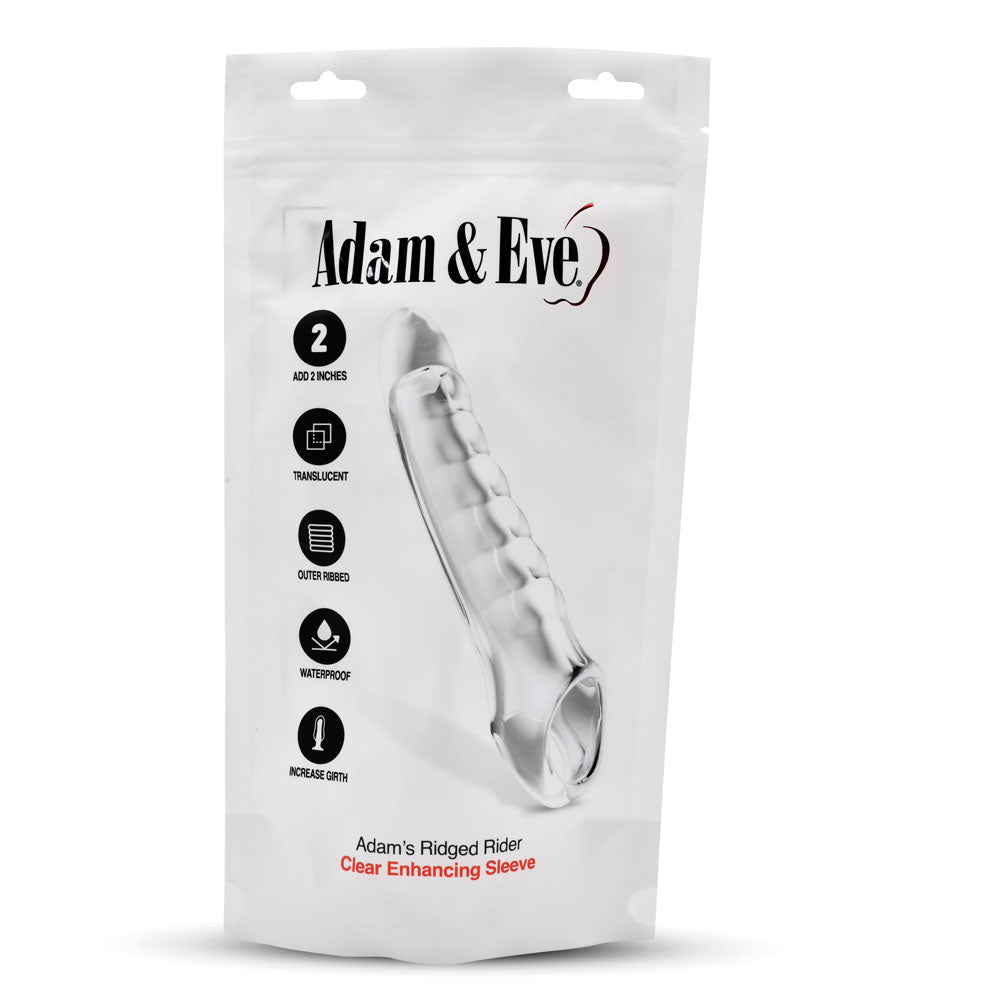 Adam & Eve Ridged Rider - Clear 22.9 cm Penis Extension Sleeve - Silk and Sin