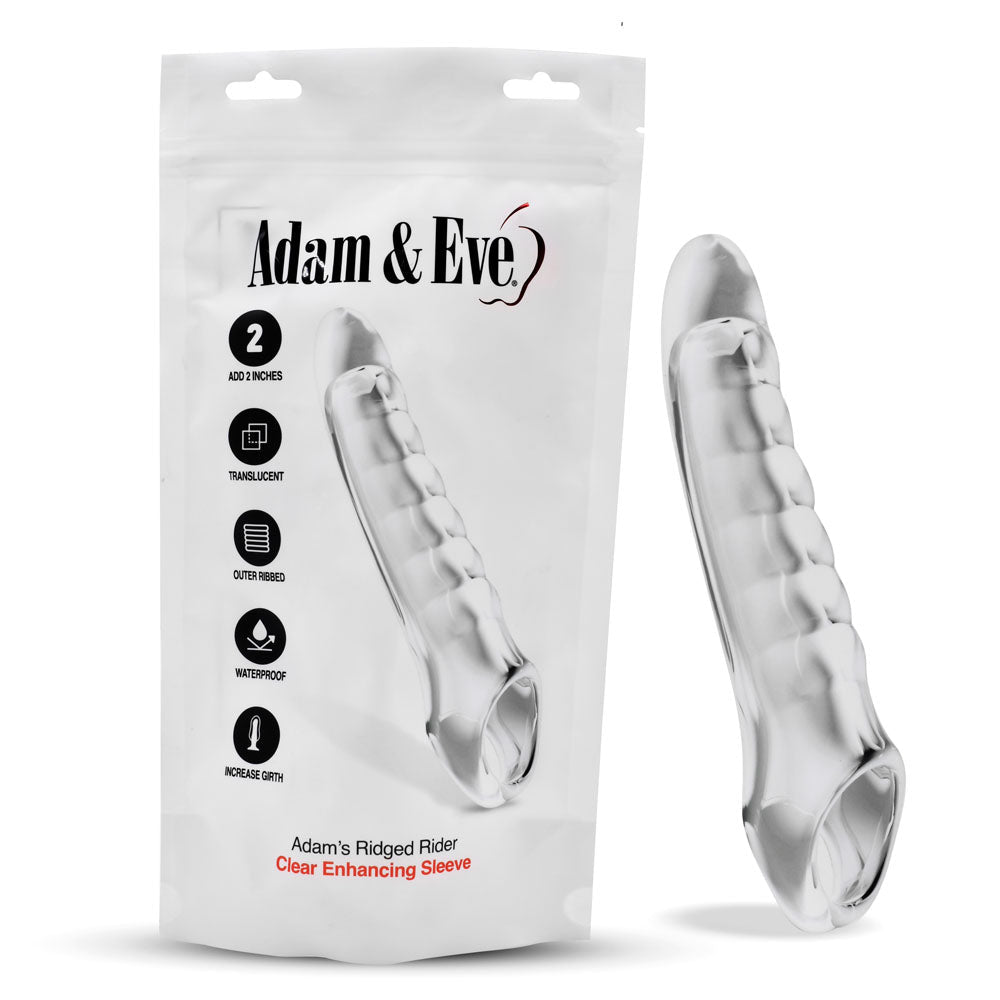 Adam & Eve Ridged Rider - Clear 22.9 cm Penis Extension Sleeve - Silk and Sin