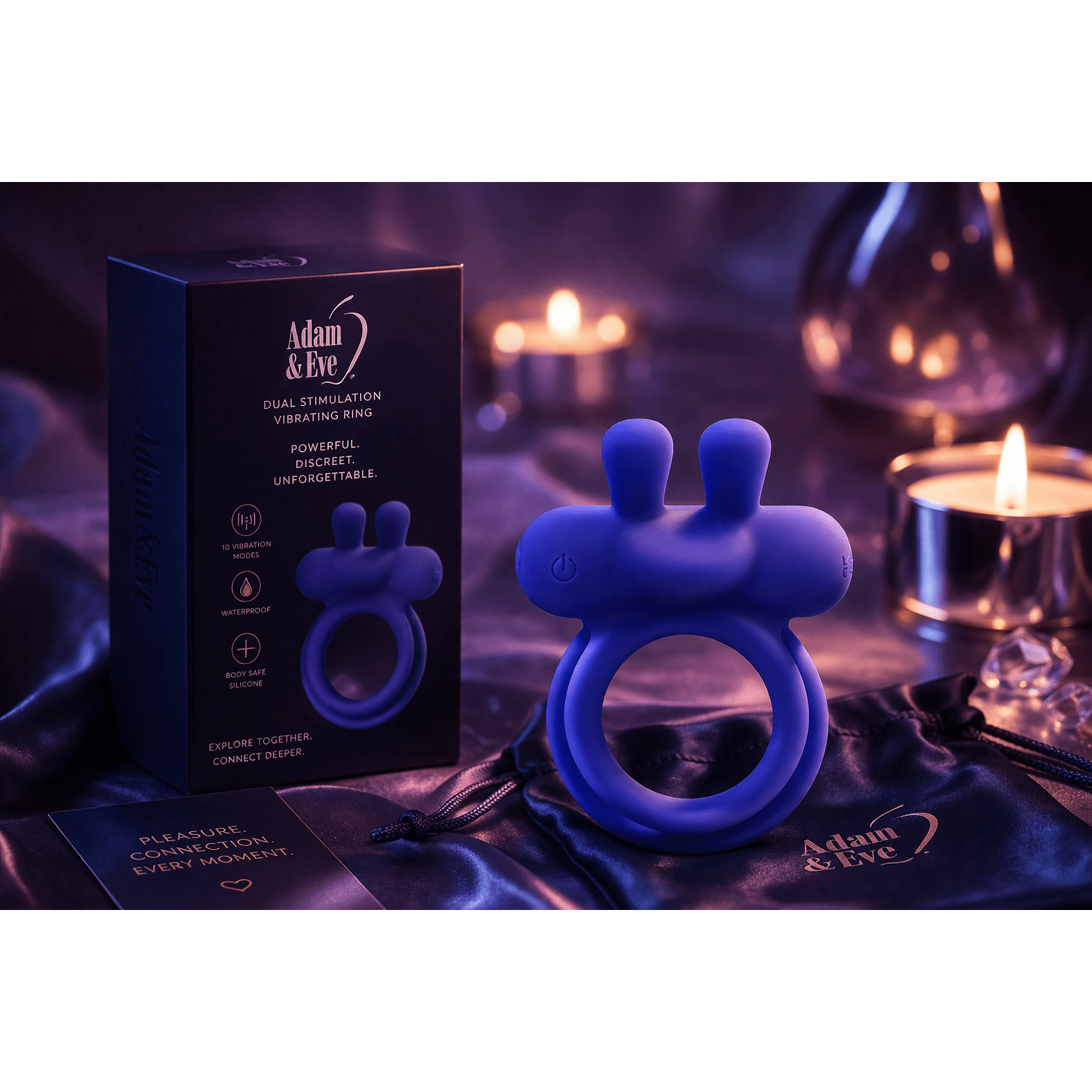 Adam & Eve ROCKIN RABBIT 2.0 - Blue USB Rechargeable Vibrating Cock Ring with Wireless Remote - Silk and Sin