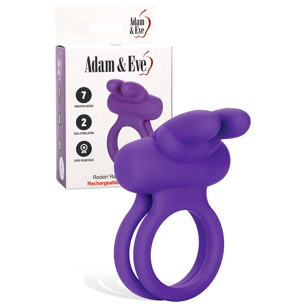 Adam & Eve ROCKIN' RABBIT - Purple USB Rechargeable Cock & Balls Ring - Silk and Sin