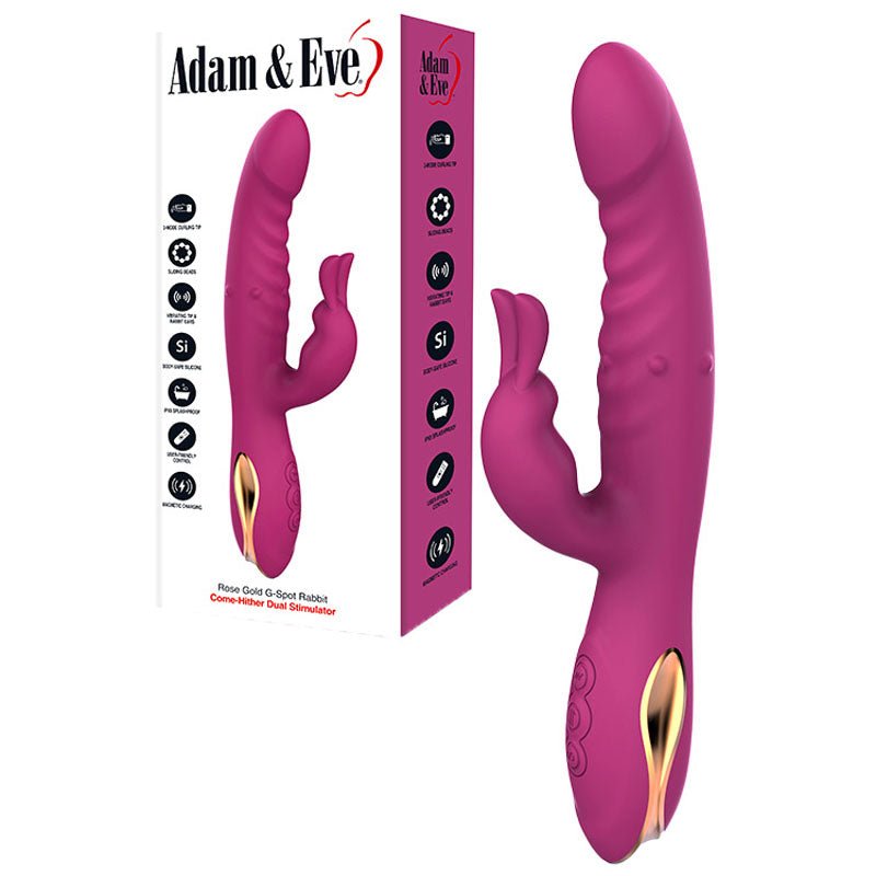 Adam & Eve ROSE GOLD G - SPOT RABBIT - Purple 22.5 cm USB Rechargeable Rabbit Vibrator with Flicking Tip - silkandsin