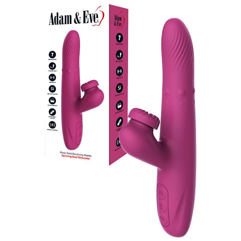 Adam & Eve ROSE GOLD REVOLVING RABBIT - Purple 22.5 cm USB Rechargeable Spinning & Thrusting Rabbit Vibrator - Silk and Sin