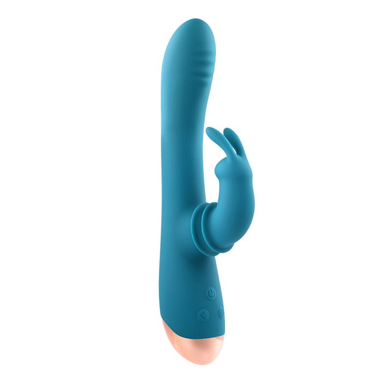 Adam & Eve SHIMMY & SHAKE VELVET RABBIT - Blue 22.4 cm USB Rechargeable Rabbit Vibrator - Silk and Sin