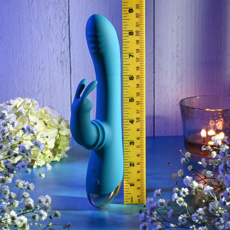 Adam & Eve SHIMMY & SHAKE VELVET RABBIT - Blue 22.4 cm USB Rechargeable Rabbit Vibrator - Silk and Sin