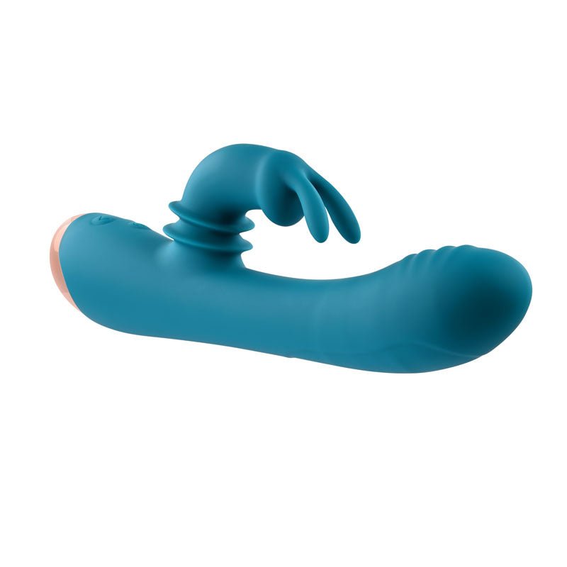 Adam & Eve SHIMMY & SHAKE VELVET RABBIT - Blue 22.4 cm USB Rechargeable Rabbit Vibrator - Silk and Sin