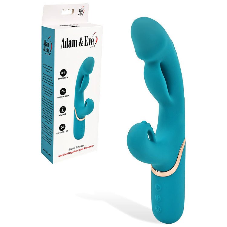 Adam & Eve SIRENS EMBRACE - Teal 24 cm USB Rechargeable Inflatable Rabbit Vibrator - Silk and Sin