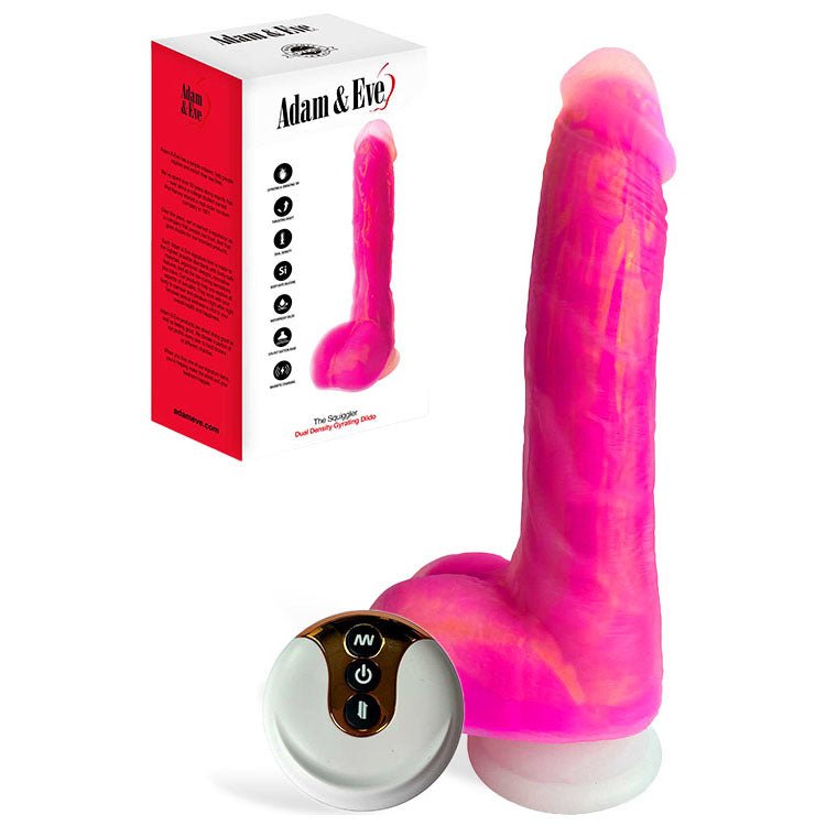 Adam & Eve THE SQUIGGLER - Pink 22.8 cm USB Rechargeable Thrusting Vibrating & Gyrating Dildo with Wireless Remote - silkandsin