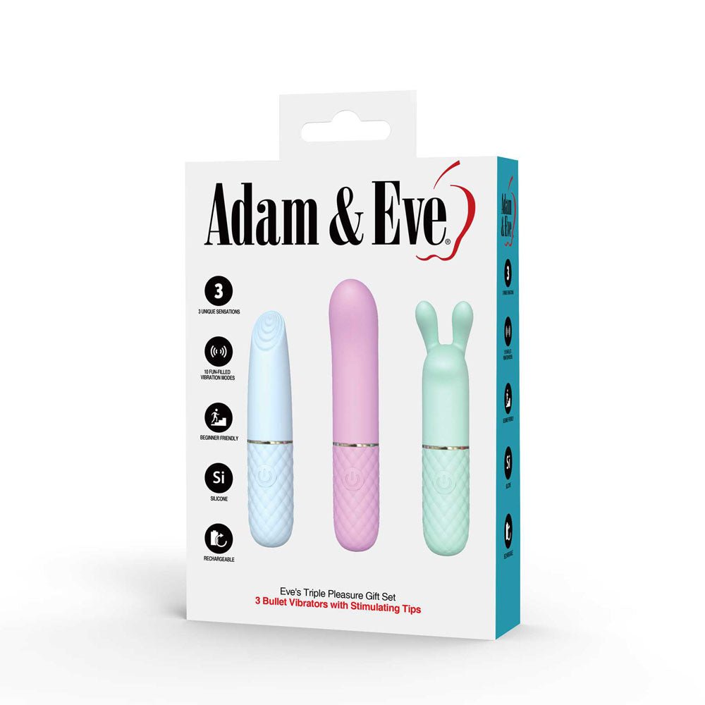 Adam & Eve TRIPLE PLEASURES - Coloured USB Rechargeable Vibrators - Set of 3 - Silk and Sin